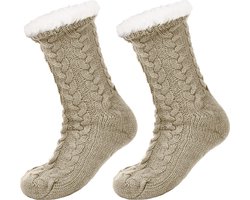 JAXY Huissokken - Huissokken Dames en Heren - Verwarmde sokken - Anti Slip Sokken - Fleece Sokken - Dikke Sokken - Fluffy Sokken - Slofsokken - Warme Sokken - Bedsokken - Gevoerde Sokken - Winter Sokken - Khaki