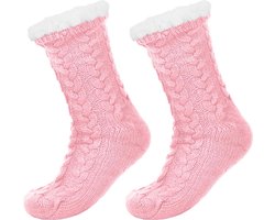 JAXY Huissokken - Huissokken Dames en Heren - Verwarmde sokken - Anti Slip Sokken - Fleece Sokken - Dikke Sokken - Fluffy Sokken - Slofsokken - Warme Sokken - Bedsokken - Gevoerde Sokken - Winter Sokken - Roze