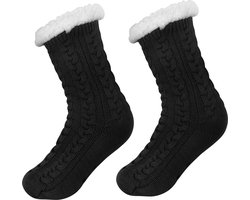 JAXY Huissokken - Huissokken Dames en Heren - Verwarmde sokken - Anti Slip Sokken - Fleece Sokken - Dikke Sokken - Fluffy Sokken - Slofsokken - Warme Sokken - Bedsokken - Gevoerde Sokken - Winter Sokken - Zwart