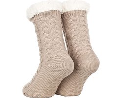 Malinsi® Huissokken Dames en Heren - Beige - Anti Slip Sokken - One Size - Dikke - Winter - Fleece - Fluffy - Verwarmde - Slofsokken - Bedsokken - Gevoerde Sokken - Cadeau voor hem haar - Valentijn