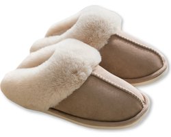 Pantoffels Dames en Heren Fluffy Open Sloffen met Pluche Voering Antislip Zool – Heavency ® - Khaki - Maat 38/39