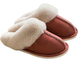 Pantoffels Dames en Heren Fluffy Open Sloffen met Pluche Voering Antislip Zool – Heavency ® - Rood - Maat 40/41