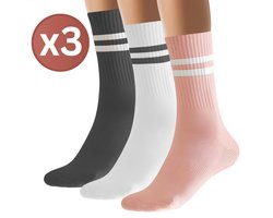 RENALUX - Antislip Sokken Dames - Anti Slip Sokken - Antislipsokken - Huissokken - Set van Maarliefst 3 Paar - Wit, Roze, Zwart