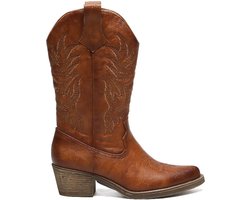 SmileFavorites® Dames Cowboylaarzen met Hak - Camel - Imitatieleer - Maat 40