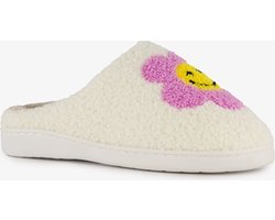 Thu!s dames sloffen met bloem en smiley beige - Maat 39/40 - Pantoffels