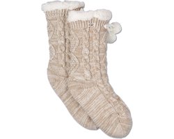 UGG Pom Pom Fleece Lined Crew Sock Dames Sokken - Crème - One Size