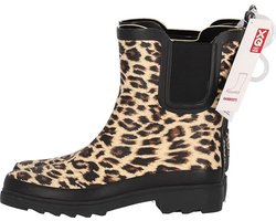 XQ Footwear - Regenlaarzen - Rubber laarzen - Dames - Festival - Panterprint - Laag model - Rubber - beige - zwart - Maat 39