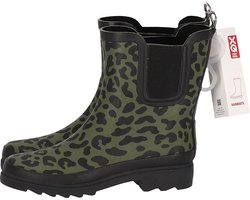 XQ Footwear - Regenlaarzen - Rubber laarzen - Dames - Festival - Panterprint - Laag model - Rubber - groen - zwart - Maat 40