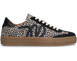 Manfield - Dames - Zwarte suède leopard sneakers - Maat 39