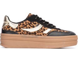 Posh by Poelman BODIE Dames Sneaker - Zwart met dierenprint - Maat 37