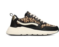 Posh by Poelman CHARLIE Dames Sneakers - Zwart met dierenprint - Maat 38