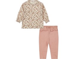 Dirkje - Basic Collection - BIO COTTON - Broek met 2 strikjes light pink- Shirt met bloemen - Maat 62