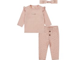 Dirkje - Basic Collection - BIO COTTON - Broek met stipjes - Shirt met printje - Haarband met stipjes - Light Dusty Pink - Maat 50