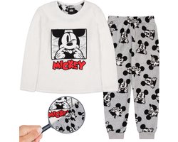 DISNEY Mickey Mouse fleece pyjama voor meisjes, warm, lange mouw, wit en grijs