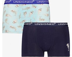 Unsigned 2-pack jongens boxershorts haaien - Blauw - Maat 110/116