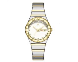 Borasi Majestueus Horloge | ZilverGoud&Wit | 30 M Waterproof | Dag en Datum Aanduiding | Dames Horloges |