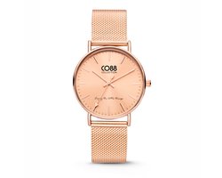 CO88 Collection 8CW-10093 Staal Horloge - Dames - Mesh Band - tot 22 cm - Rosé Wijzerplaat - Rosé Kast - 36 mm Doorsnee - Rosé Goudkleurig