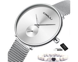 CRRJU® - Horloge Dames - Cadeau voor Vrouw - 40 mm - Zilver Wit