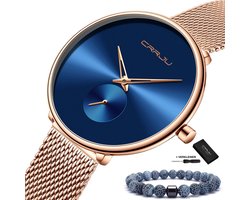 CRRJU® Horloges voor Vrouwen Dameshorloge Meisjes Moederdag Cadeautje Cadeau – Dames Watch Horloge – Horlogebox Geschenkdoos – Rosé Blauw