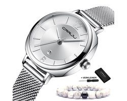 Curren - Horloge Dames - Cadeau voor Vrouw - Horloges voor Vrouwen - 33 mm - Zilver Wit