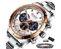 Curren - Horloge Heren - Cadeau voor Man - Horloges voor Mannen - 47 mm - Zilver Wit