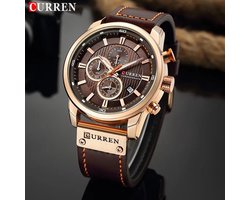 CURREN Horloge voor Mannen/Heren - Lederen Band - Jongens Horloges - Bruin/Zwart - Ø 47 mm