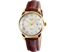 Dameshorloge - Golden Case Watch - Leren Band - Geschenkdoosje