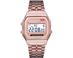 Digitaal Retro Horloge - Staal - Rosekleurig - 22 mm