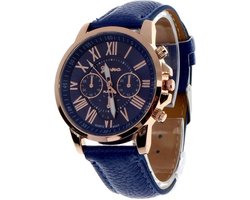 Fako Bijoux® - Horloge - Geneva - Roman - Metal - Donkerblauw