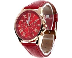 Fako® - Horloge - Geneva - Roman - Metal - Rood