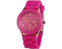 Fako® - Horloge - Geneva - Siliconen Candy - Fuchsia