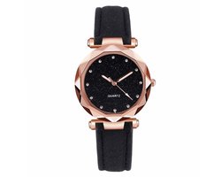 Fako® - Horloge - Stars - PU Suède - Ø 34mm - Zwart