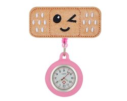 Fako® - Verpleegstershorloge - Zusterhorloge - Verpleegster Horloge - Roller Pleister - Emoji Knipoog - Roze