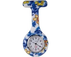 Fako® - Verpleegstershorloge - Zusterhorloge - Verpleegster Horloge - Siliconen Print - Bloemen Blauw/Geel