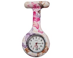 Fako® - Verpleegstershorloge - Zusterhorloge - Verpleegster Horloge - Siliconen Print - Bloemen Roze/Paars