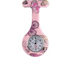 Fako® - Verpleegstershorloge - Zusterhorloge - Verpleegster Horloge - Siliconen Print - Vlinder Roze