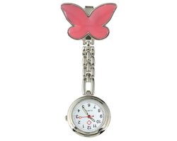 Fako® - Verpleegstershorloge - Zusterhorloge - Verpleegster Horloge - Vlinder - Roze