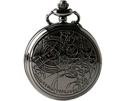 Fako® - Zakhorloge - Pocket Watch - XXL - Geo - Ø 47mm - Zwart