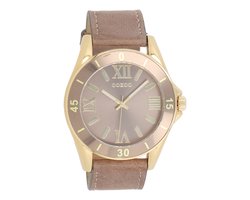 Goudkleurige OOZOO horloge met taupe leren band - C5739