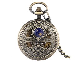 GWS Zakhorloge Blauwe Maan Mechanisch Vintage – Met ketting - Mechanisch Zakhorloge met handmatige opwinding