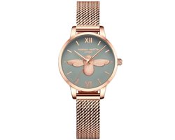 Hannah Martin Bijen Horloge Rosé | Groene Wijzerplaat | Dames Horloges | Dames Sieraden |