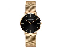 Hannah Martin Elegante Horloge | Goudkleurig | Zwart Wijzerplaat | Borasi | Dames Horloges | Vrouwen Horloges | Best Verkochte Horloges | Leuke Cadeau |