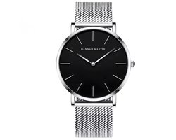 Hannah Martin Elegante Horloge | Zilverkleurig | Zwart Wijzerplaat | Borasi | Dames Horloges | Heren Horloges | Best Verkochte Horloges | Leuke Cadeau |