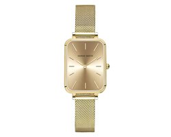 Hannah Martin Rechthoekig Horloge | Goudkleurig | Goudkleurig Wijzerplaat | Dames Horloges | Luxe Horlogedoos |