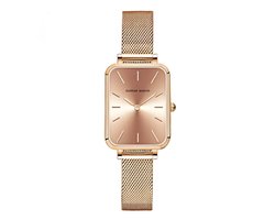 Hannah Martin Rechthoekig Horloge | Rose Goudkleurig | Rose Goud Plaat | Dames Horloges |