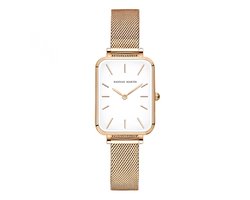 Hannah Martin Rechthoekig Horloge | Rose Goudkleurig | Witte Plaat | Dames Horloges |