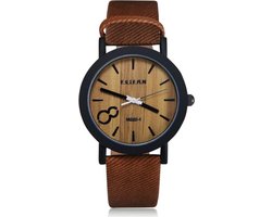 Hidzo - Houtlook Horloge - Kunststof - Brown/Bruin - 38 mm