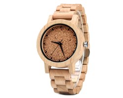 HO23-A24 : Licht houten horloge, band houten schakels, horlogesluiting ** KADO edelsteen armband