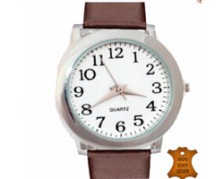 Horloge- Bruin- 26 mm- Ster- Zilverkleur- Leer bandje-Smalle Pols- Charme Bijoux