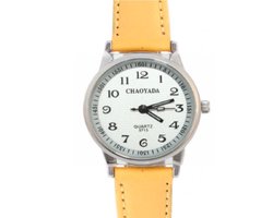 Horloge- Chaoyada- Geel- Seconde aanduiding-Dames- Tieners- 3cm-Kleine pols- Leer